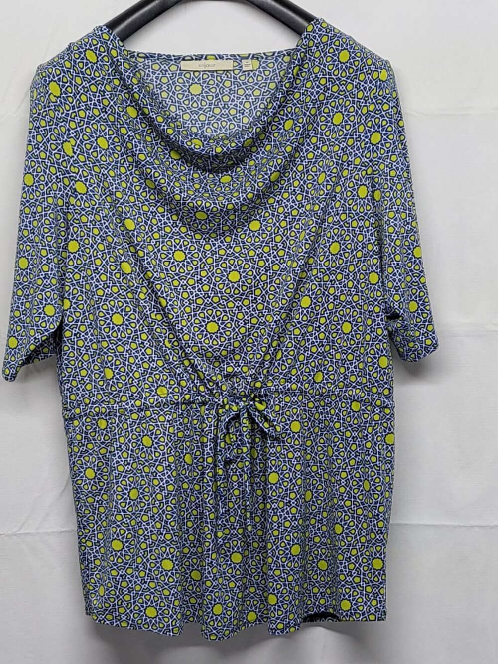 Sejour Womens Tunic Top 1X Plus Stretchy Geometric Print Drape-Neck Tie-Up Waist